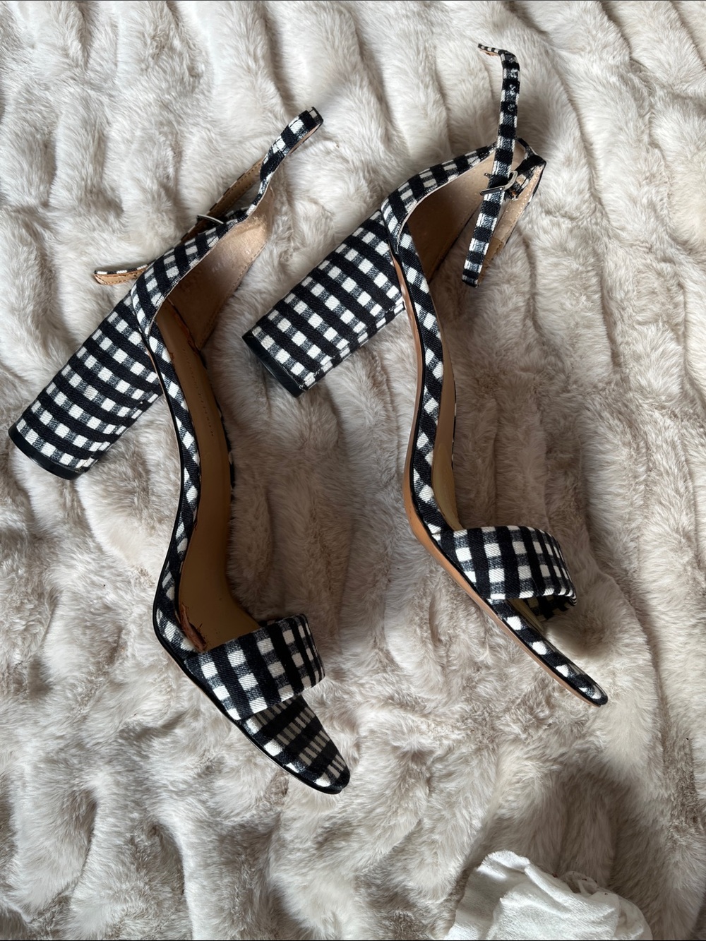 Banana Republic Black & White Gingham Block Heel Sandals